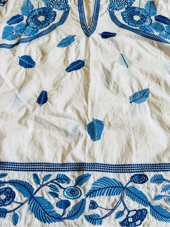 Gretchen Scott Women’s Blue Floral Pattern Embroidered Tunic Short Sleeve SizeXL - Picture 5 of 9